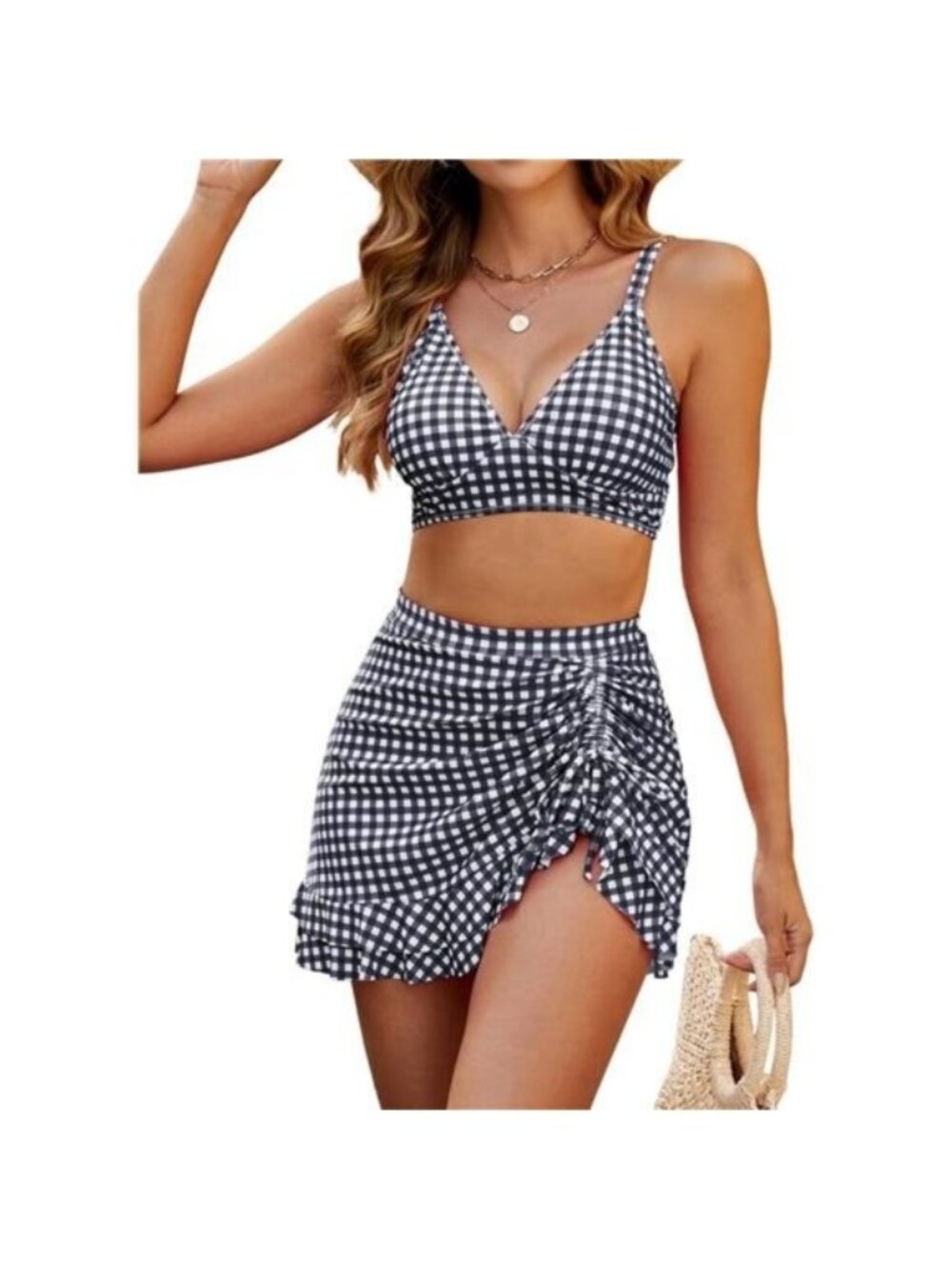 Women's High Waisted Bikini Set Tummy Control Swim Skirt Two Piece Swim Suit